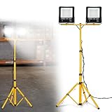 FIVMEN Baustrahler 2x100W 8500LM LED Strahler Arbeitsleuchte mit Verstellbarer Stativ und...