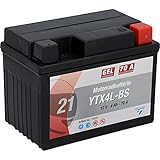 CARTEC Motorradbatterie YTX4L-BS, 4Ah, 70A, Gel Technologie Motorrad-Starter-Batterie,...