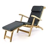 Divero Liege-Stuhl Deckchair Florentine Steamer Chair mit Auflage Natur anthrazit, Teak,...