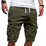 EMATOP Herren Cargo Shorts Baumwolle Kurze Hose Casual Einfarbig Cargohose Sommer Bermuda...