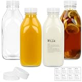 DHSBTLS Glas-Milchflaschen mit Deckel, wiederverwendbar, Glas-Milchbehälter für den...