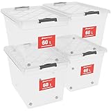 ATHLON TOOLS 4x 60 L Aufbewahrungsboxen mit Deckel, lebensmittelecht - Verschlussclips -...