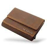 MUNDANE Real Genuine Leather Mini Wallet, Slim Pop-Up Credit Card Holder, Brown Premium...