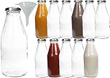 mikken 12 x Glasflasche 500 ml, Flasche mit Schraubverschluss silber inkl. Trichter