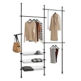 SoBuy FRG34-SCH Regalsystem mit 3 Kleiderstangen und 3 Körben Teleskop Garderoben System...