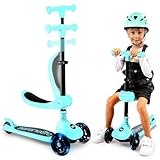 SereneLife Faltbarer Kinderscooter mit 3 Rädern – Faltbarer Sitz, LED-Radlichter,...