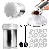 MingZhuInC Powder Sugar Shaker, 2 Stücke Kaffeeschablone, Kakao Streuer 16 Stücke Kaffee...