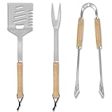 TNTOR 3 teilig BBQ Grillbesteck Set, Barbecue Tool Set mit Grillzange, 4 in1...