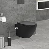 LuxeBath Wand WC Spülrandlos mit Bidet-Funktion, Schwarz matt, Tiefspüler...