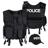 Black Snake SWAT FBI SECURITY POLICE Agenten Kostüm Einsatzweste und Baseball Cap...