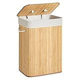 SONGMICS Wäschekorb mit Deckel, 72 Liter, Wäschesammler aus Bambus, faltbar, Wäschesack...