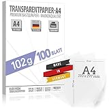 100 Blatt Transparentpapier 102 g/m² DIN A4 BEDRUCKBAR, Pauspapier Bastelpapier...