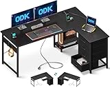 ODK Eckschreibtisch mit 4 Schubladen, 135×100 cm Schreibtisch L Form mit Steckdose und...
