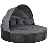 Juskys 2in1 XXL Polyrattan Sonneninsel + Sitzgruppe Puerto Plata Ø 210 cm — Sonnenliege...