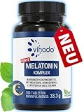 Vihado Melatonin Tabletten hochdosiert - 370 Nächte FORTE Komplex vegan - Rein ohne...