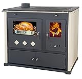 EEK A+ Kaminofen mit Backfach und Herdplatte Pracktik Lux Beige Links Holzofen 9,5 kW...