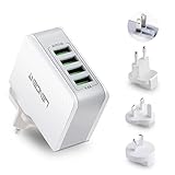 LENCENT Reiseadapter [Auto-ID Tech] USB Wand Ladegerät, 4-Port Ladestecker Netzteil...