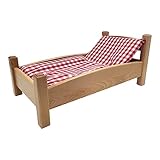 BUSDUGA 4342 Puppenbett 4teiliges Set mit rot kariert, 53x28,5x24cm mit Bettwäsche,...