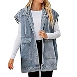 Veste Damen Jeansweste Jeansjacke mit Kapuze Oversized Boyfriend Denim Jeans Weste Locker...