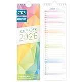 Häfft® kompakter Streifenkalender 2026 schmal (9 x 30 cm) Monats-Wandkalender für...