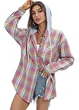 Jhsnjnr Damen Karohemd Oversize Knopfleiste Karierte Bluse Hoodie Langarm Mode Oktoberfest...