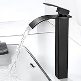 kisimixer Wasserfall Wasserhahn Bad Schwarz Matt, Hoch Wasserfall Waschtischarmatur,...