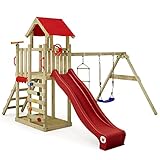 Wickey Spielturm Klettergerüst MultiFlyer Light, Schaukel & roter Rutsche, Outdoor Kinder...