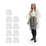 Relaxdays Regenponcho Einweg, 10er Set, Einmalregencape mit Kapuze, Erwachsene,...