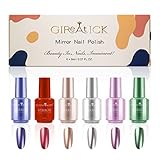 Gireatick 6 Farben Metallic Nagellack, Magic Semi-Mirror Effekt Langlebiger Nagellack 6St