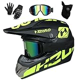 UIGJIOG Downhill Motorradhelm Kinder, Helm Set Herren ATV Motorradhelm D.O.T...