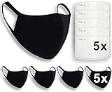 Luftty 5x Masken schwarz mit Filter PM2.5 | Behelfs Mundschutz waschbar |...