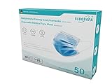 EUROPAPA 50x medizinische OP Maske 3-lagig Atemschutzmasken Typ IIR TÜV CE zertifiziert...