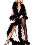 Damen Sheer Mesh Robes SexyPlush Long Kimono Lace Cover Up See Through Robes Nachthemd...