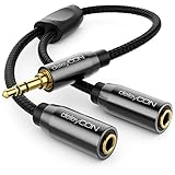 deleyCON 0,20m Audio Klinken Y Splitter Kabel - AUX - hochwertiger Nylon Mantel - Stecker...