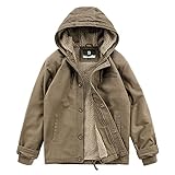 TDHLW Herren Thermomantel Heavyweight Sherpa Lined Fleece Hooded Washed Cotton warme...