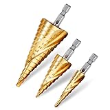 Rovtop 3PCS Spiralnut Stufenbohrer Set aus HSS Edelstahl Bithalter Schälbohrer...