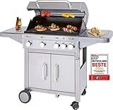 ProfiCook Gasgrill PC-GG 1181 Grill mit 4 Edelstahl-Brenner und zusätzlicher Kochplatte,...