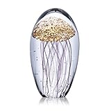 HDCRYSTALGIFTS Kristallglas-Figur, Quallen, handgefertigt, geblasene Kunst, goldener...