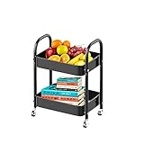 Rollwagen mit 2 Ebenen, mobiler Metallgitterwagen mit Drahtkorb-Regal, Organizer-Trolley...