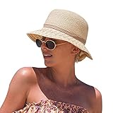 Comhats Faltbarer Strohhut für Damen Sonnenhut am Strand UV Schutz Sommerhut Garten Beige...