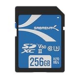 SABRENT SD Karte 256GB V60, SDXC Card UHS II, SD Speicherkarte Class 10, U3, R270MB/s...