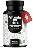 Vitamin D3 4000 IE hochdosiert - 400 Tabletten - Vitamin D Unterstützung für Immunsystem...