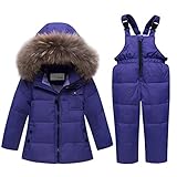 Kinder Schneeanzug Daunenjacke mit Kaputze + Schneelatzhose, Winter Bekleidungsset Jungen...