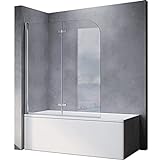 SONNI Duschwand für Badewanne faltbar 2 teilig 120x140 cm 6mm NANO-klarglas...