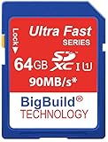 BigBuild Technology 64 GB Ultra Fast SDXC 90 MB/s Speicherkarte kompatibel mit Sony...