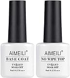 AIMEILI UV LED Gellack Gel Nagellack Base & No Wipe Top Coat Unterlack & Überlack Set Gel...