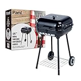 PAMI Tragbarer BBQ-Holzkohle-Standgrill – 45,7 cm quadratischer Räuchergrill mit Rollen...