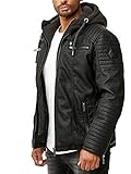 Red Bridge Herren Kunst- Lederjacke Kunstleder Bikerjacke mit Sweat- Kapuze 2in1, Schwarz...