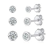 Damen Ohrstecker Silber 925-3 Paar Klein Sterling Silber Ohrstecker Ohrringe Set mit...