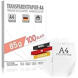 DIN A4 Transparentpapier 100 Blatt A4 85 g/m² BEDRUCKBAR - Pergamynpapier -...